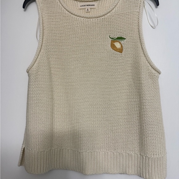 Lucky Brand Tops - Lucky Brand Cream Knit Tank Top with Lemon Embroidery